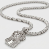 Iced Rose Portrait Pendant Tennis Necklace For Men