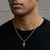 Polished Edge Iced Cross Cuban Necklace For Men