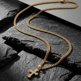 Polished Edge Iced Cross Cuban Necklace For Men