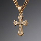 Polished Edge Iced Cross Cuban Necklace For Men