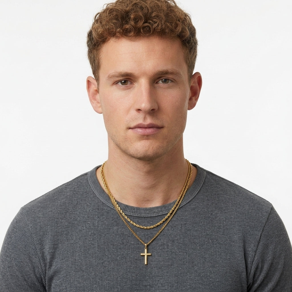 Stainless Steel Cross Chain Necklace For Men